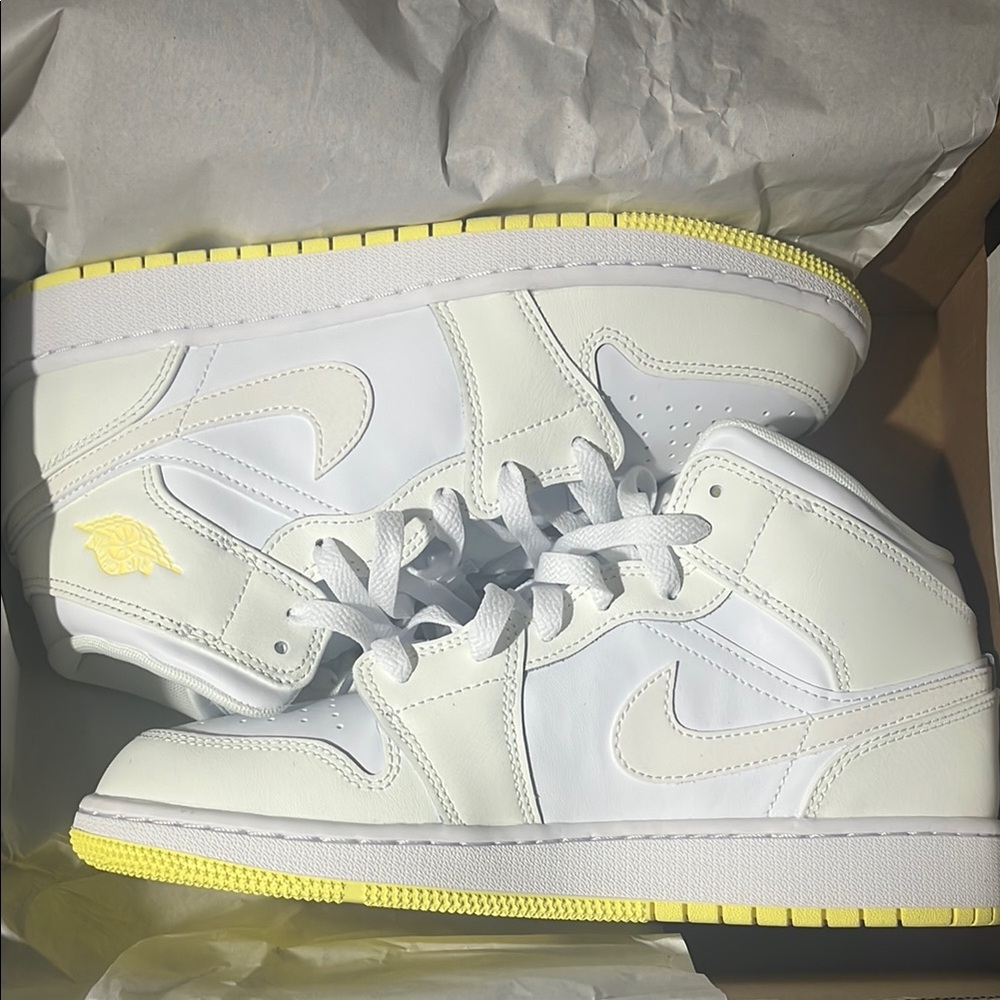 Nike Youth Air Jordan 1 Mid (GS) White and Yellow Sneakers